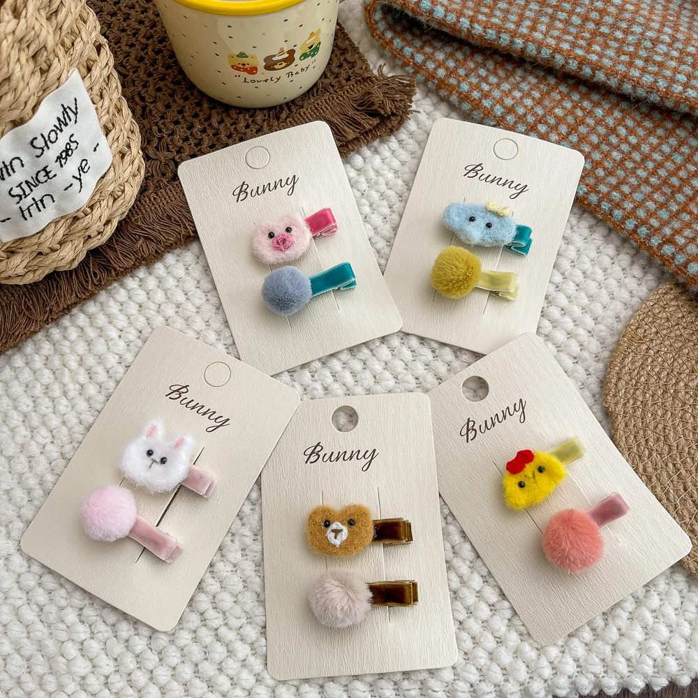 

2 шт., вязаная заколка для волос с мультяшным кроликом, заколки для волос, милая челка со слоном, боковая заколка, детские головные уборы, аксессуары для волос