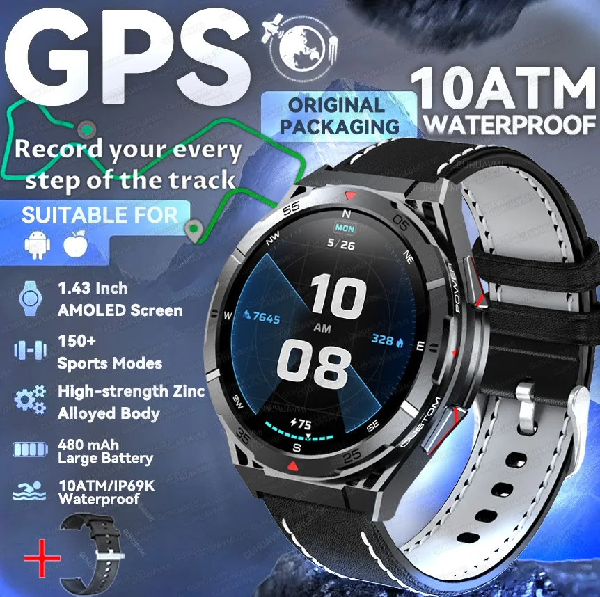 2025 GUHUAVMI GPS Professionelle Outdoor-Übungs-Smartwatch 1,45 Zoll Ultra HD integrierter GPS-Kompass BT-Anrufe 480 mAh Gesundheitstestuhr 7
