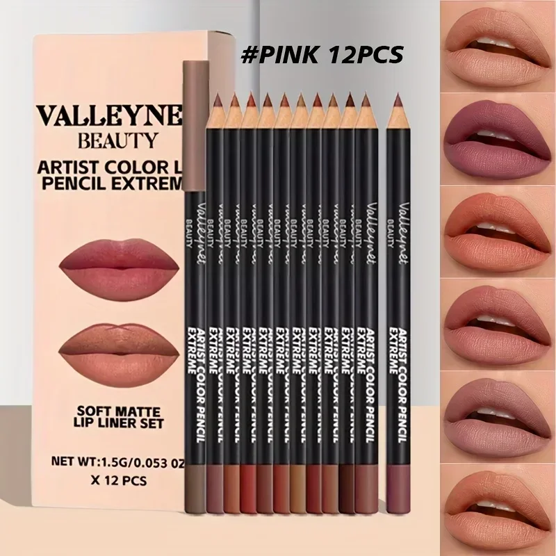 12 色マット防水長期的なベルベットリップライナーセット防水高着色女の子のための毎日のアプリケーションリップメイク