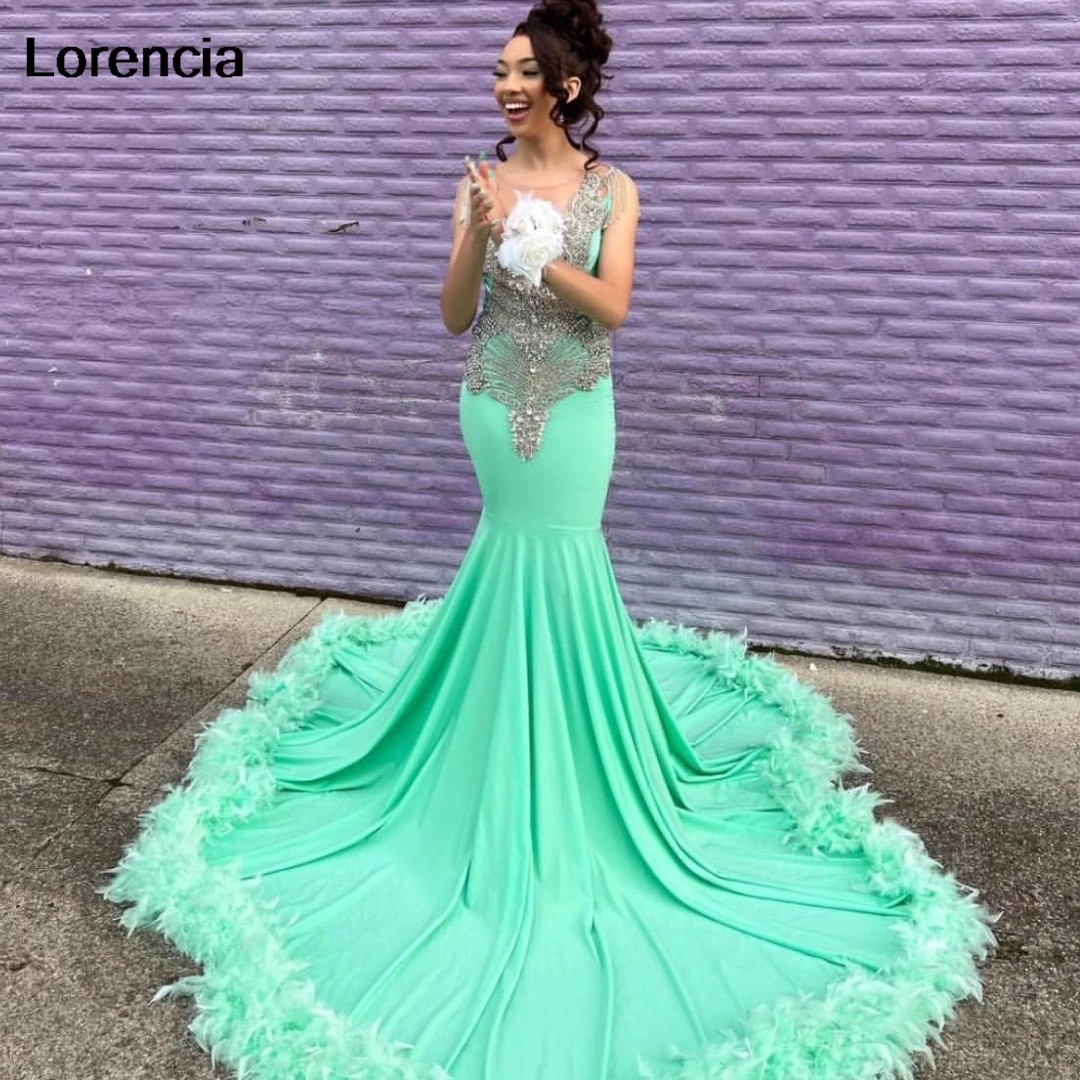 Customized Sparkly Glitter Mint Mermaid Prom Dress 2024 Luxury Silver Rhinestone Beads Black Girls Formal Gala Party Gown YPD159