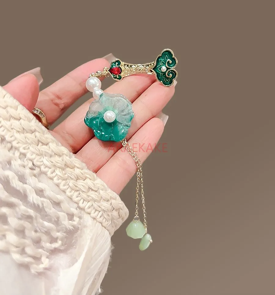 النمط الصيني شيونغسام بروش مشبك لوتس ليف شرابة قلادة النمط الصيني قلادة الملحقات