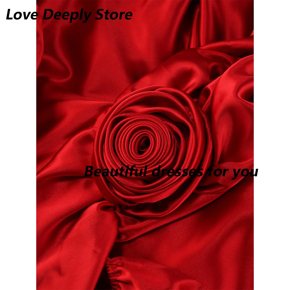 Red Evening Dresses for Women Sexy Strapless Floor Length Prom Dress 2025 Mermaid Backless Handmade Flowers Wedding Party Dress