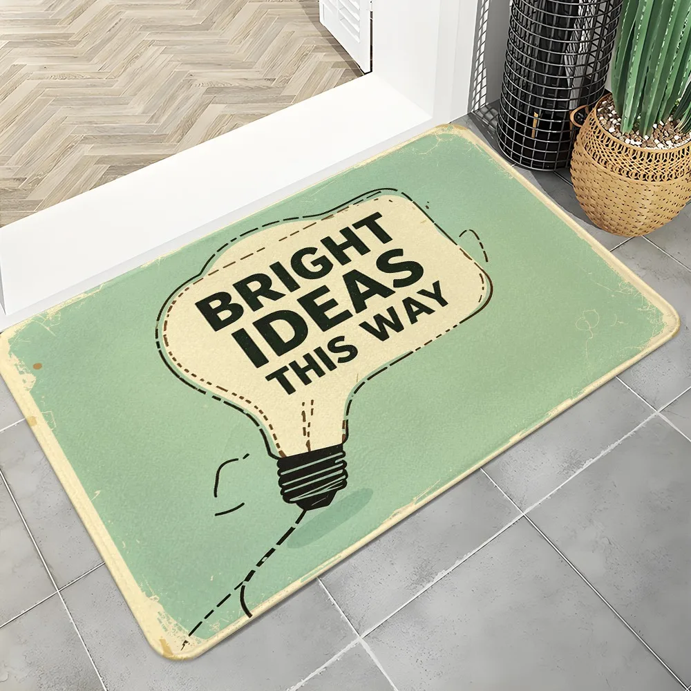 Bright Ideas Light Bulb Door Mat, tapis de sol antidérapant vert rétro avec citation vintage pour l'entrée, le bureau, la décoration de la maison