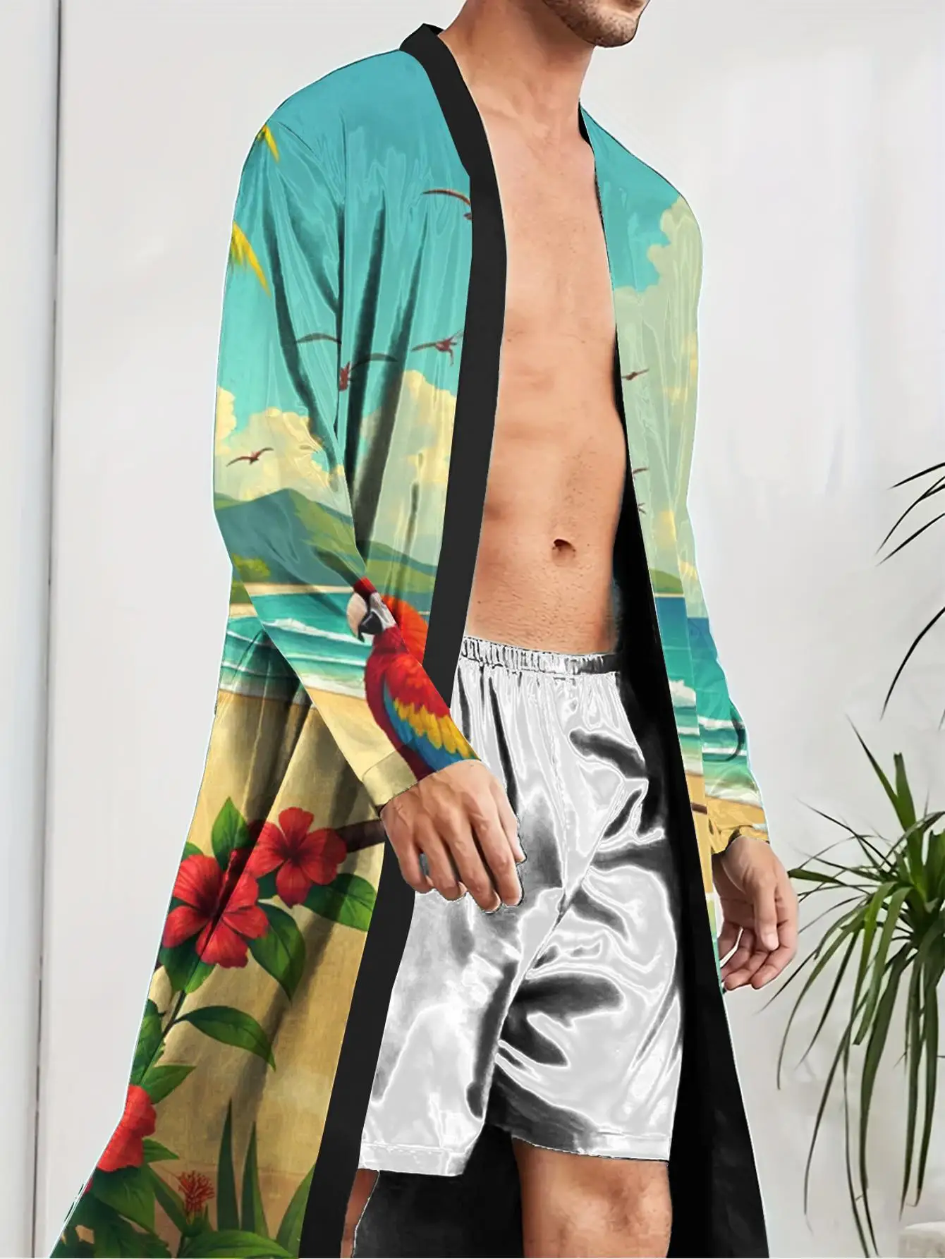 1pcs Men's Robes 2026 Spring/Summer Polyester nightie for men Graphic 3D Printed Robe man dressing gown Men's pajamas sleepwear