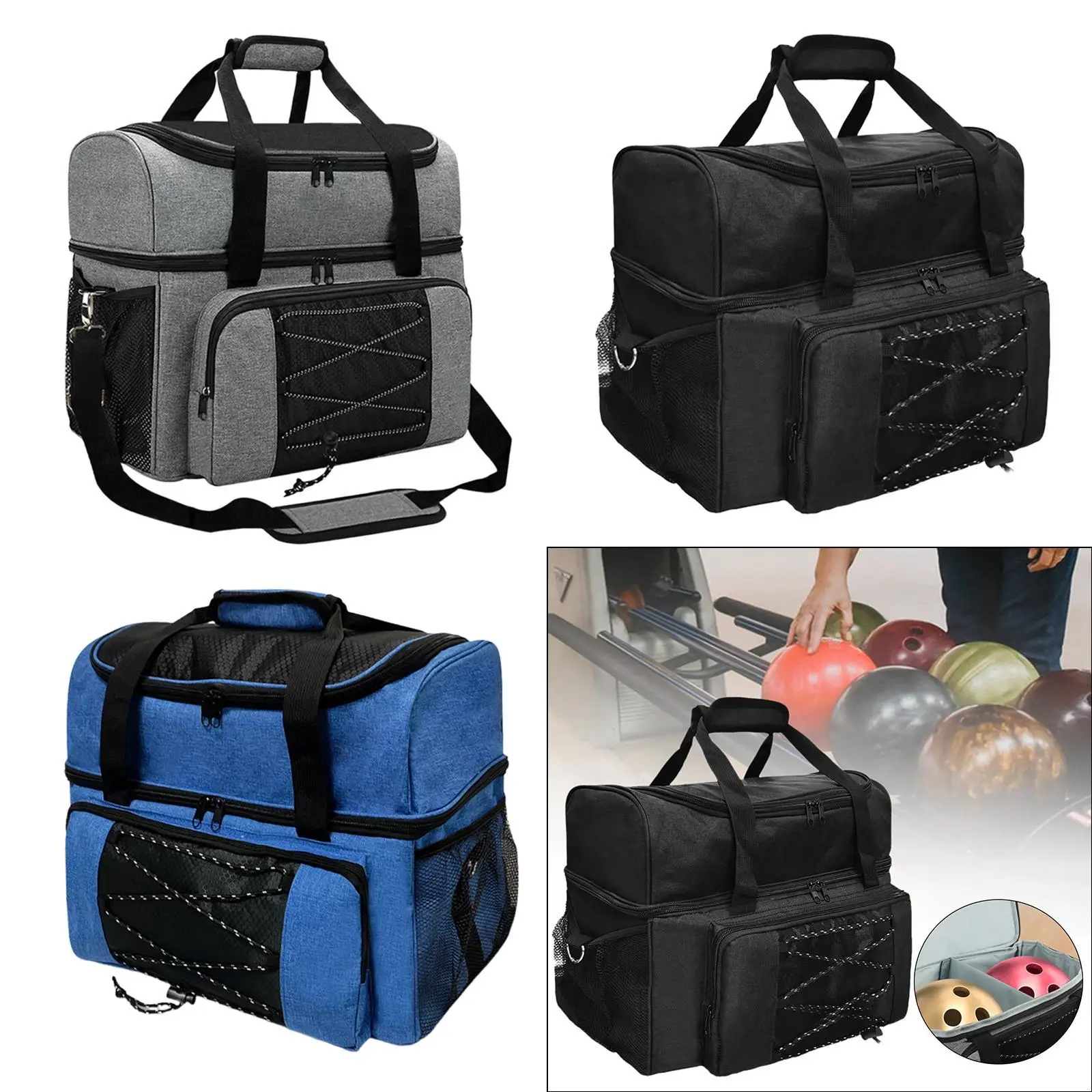 Bowling Ball Bag Bowling Handbag Multifunction Bowling Carry Bag Double Ball