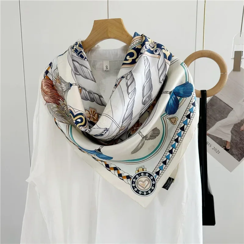 Double Sided 100% Silk Scarf Neckerchief 2024 Spring Womens Fashion Square 90 Silk Scarf Shawl