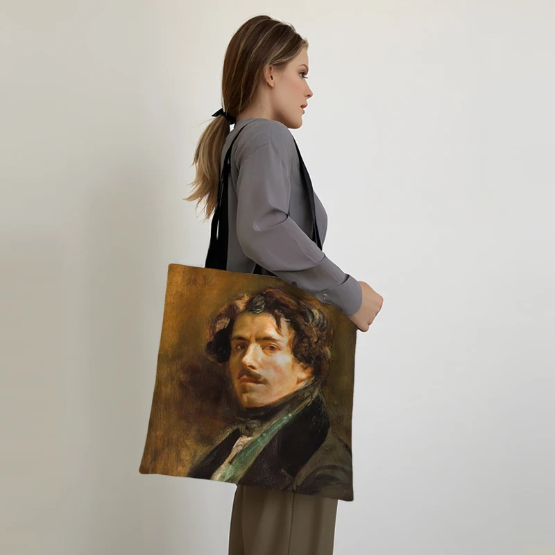 Eugene Delacroix Paintings Tote Bag Liberty Leading The People Women Handbag French Revolution Eco Shopping Bag Shoulder Bags