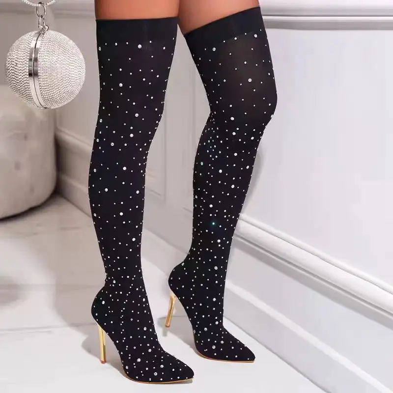 Rhinestone Slim Leg Stretch So - Knee High Sock Women avis et prix