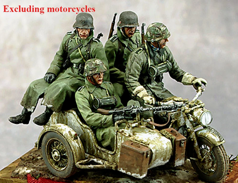 1:35 Scale Die-cast Resin Soldier 4 People Need To Assemble and Color By Yourself Motorcycles Not Included