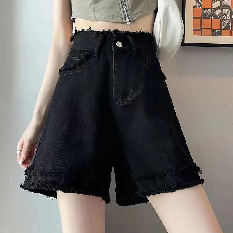Sommer Frauen Kleidung weiße Jeans shorts koreanische Streetwear Mode hohe Taille raue Kante schick lässig locker weites Bein kurze Hosen