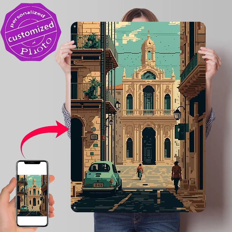 Металлический 3D-постер Lecce Pixel Art с индивидуальным текстом, винтажные жестяные таблички для декора игровой комнаты, украшения для дома мужчин