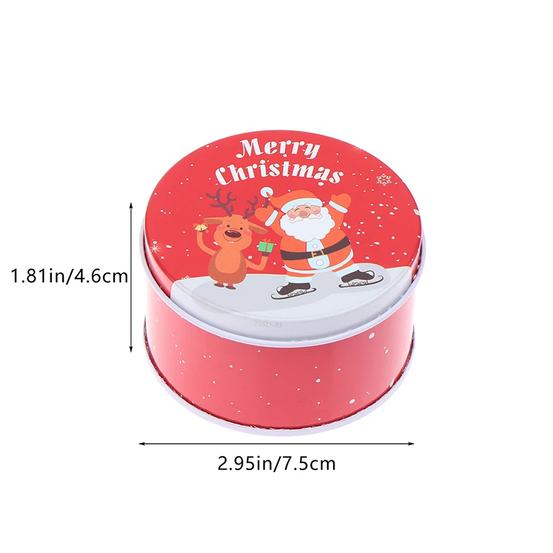 1Pc Tinplate Christmas Candy Can Round Cartoon Santa Claus Elk Letter Printed Box Xmas Candy Chocolate Cookie Box Small Gift Box