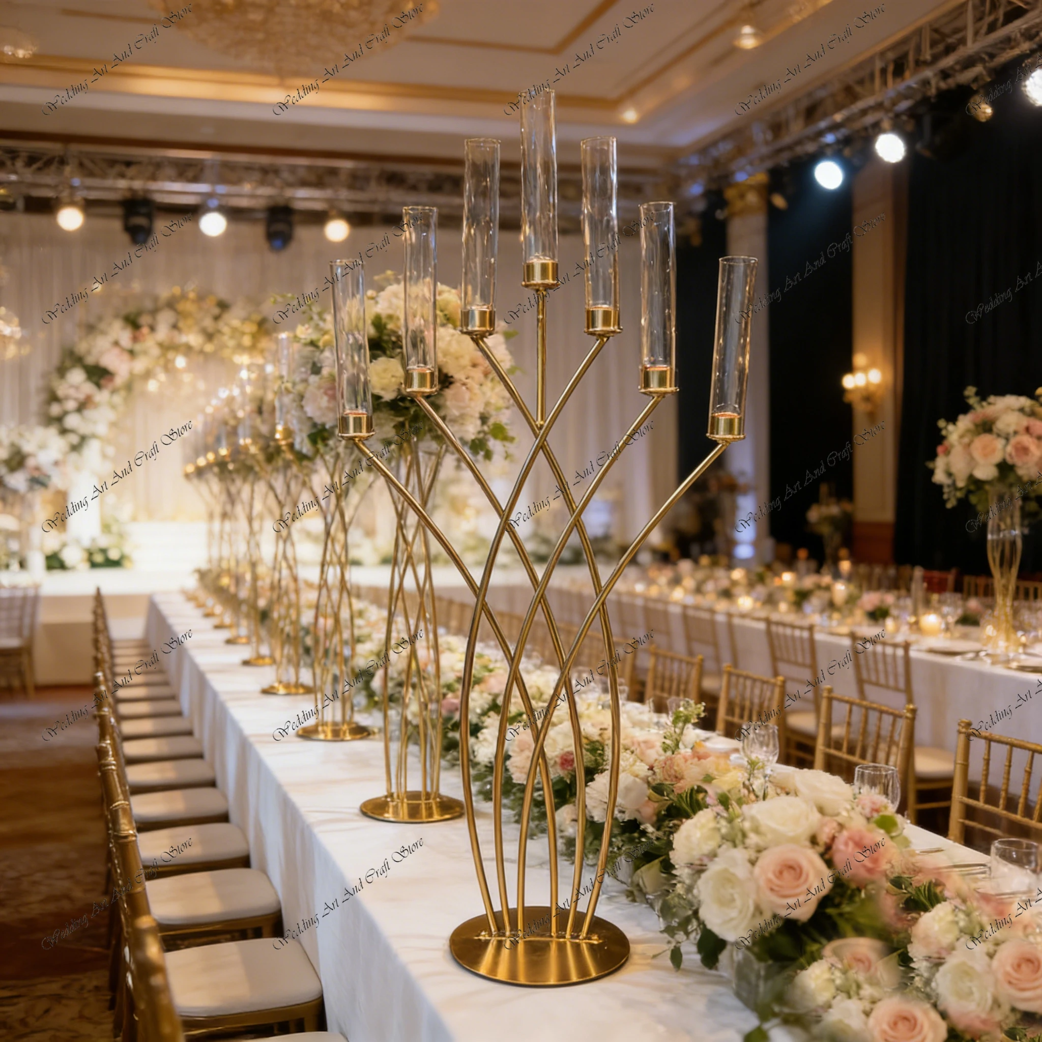 

Набор из 4/6 шт. металлических подсвечников F30, 49,6 дюйма, золотые, 7-рожковые, для свадебного декора, железные, модель ivy827