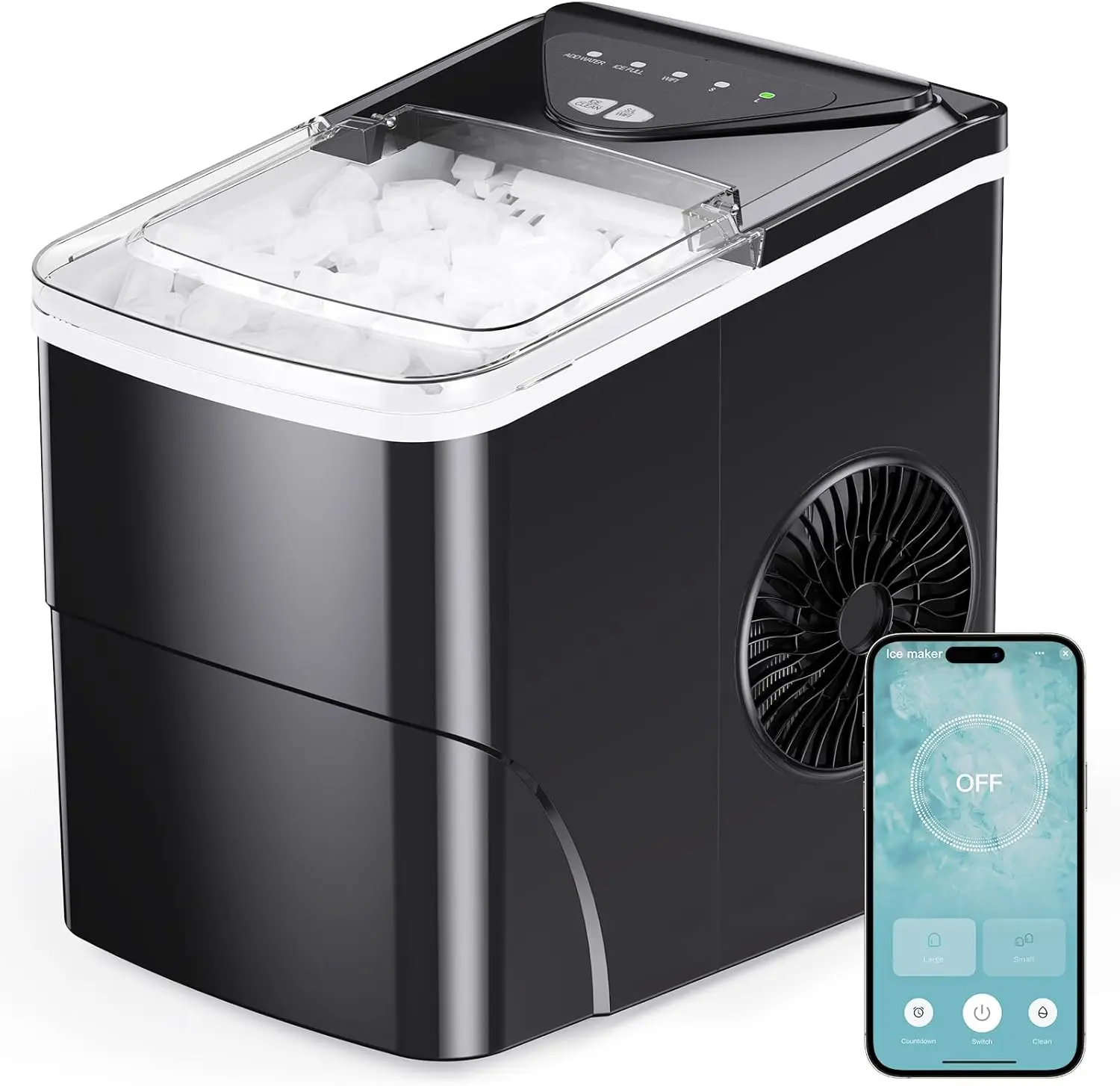 

Countertop Ice Maker Compact with App Control, 9 Cubes in 6 Mins,26 lbs per Day,2 Ice Cube Sizes,Portable Ice Maker