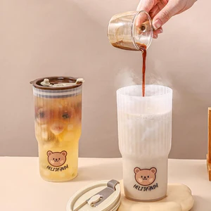 WORTHBUY-Glass-Of-Water-Cute Bear, bir Şişe Meyve Suyu İçeceği, Seyahat İçin Taşınabilir, Fincan, dökülmeye dayanıklı Kapaklı, Fincan Spor Ayı sona erdirecek 6 büyük satış-no. 4