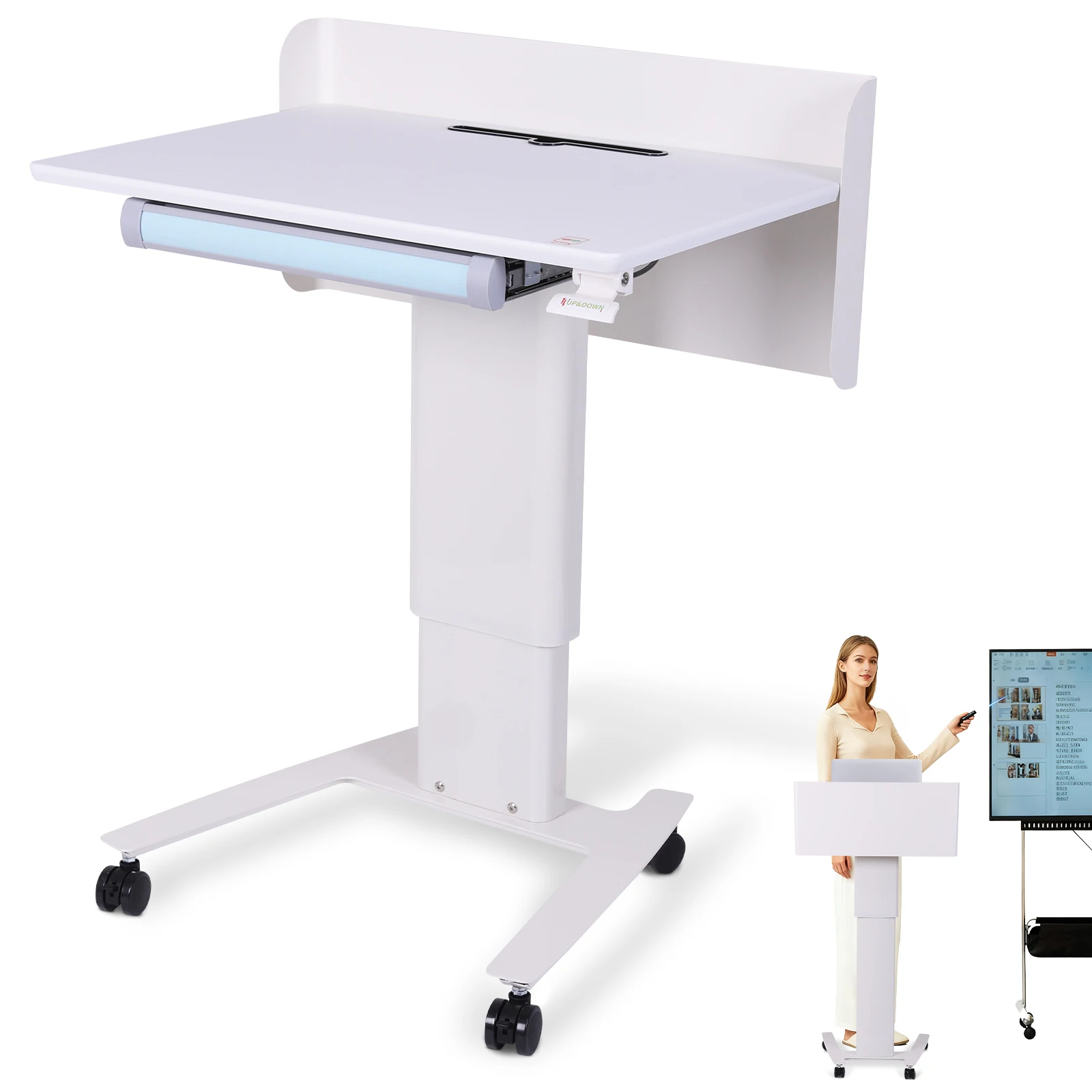 Mobile Metal Lectern with Wheels Adjustable Height Reception Desk Office Conference Lectern Table for Church & Events