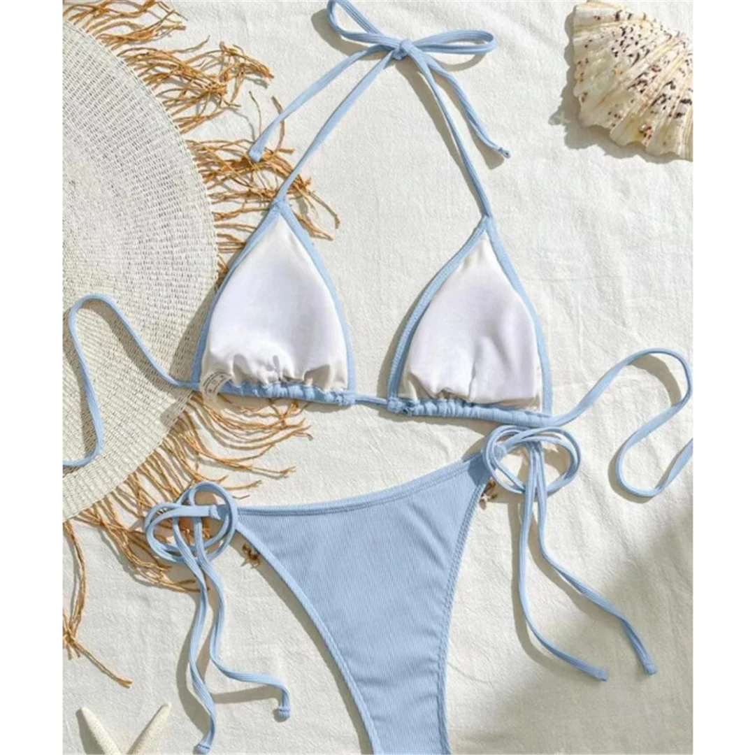 Neuer Splicing-Neckholder-Bikini mit Trägern, brasilianischer Stil, Damen-Badeanzug, zweiteiliges Bikini-Set, Badebekleidung, Badeanzug, Schwimmanzug V6024 – Detail 20