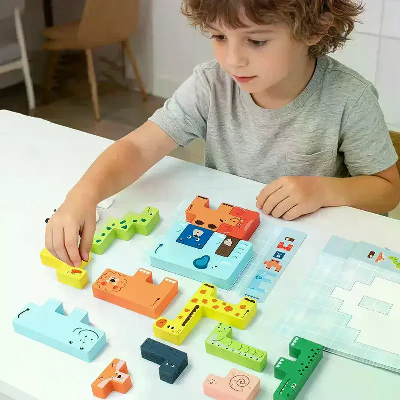 

Деревянные развивающие игры-головоломки, 3D-пазлы с животными, сенсорные игры Монтессори, развивающие игрушки для детей