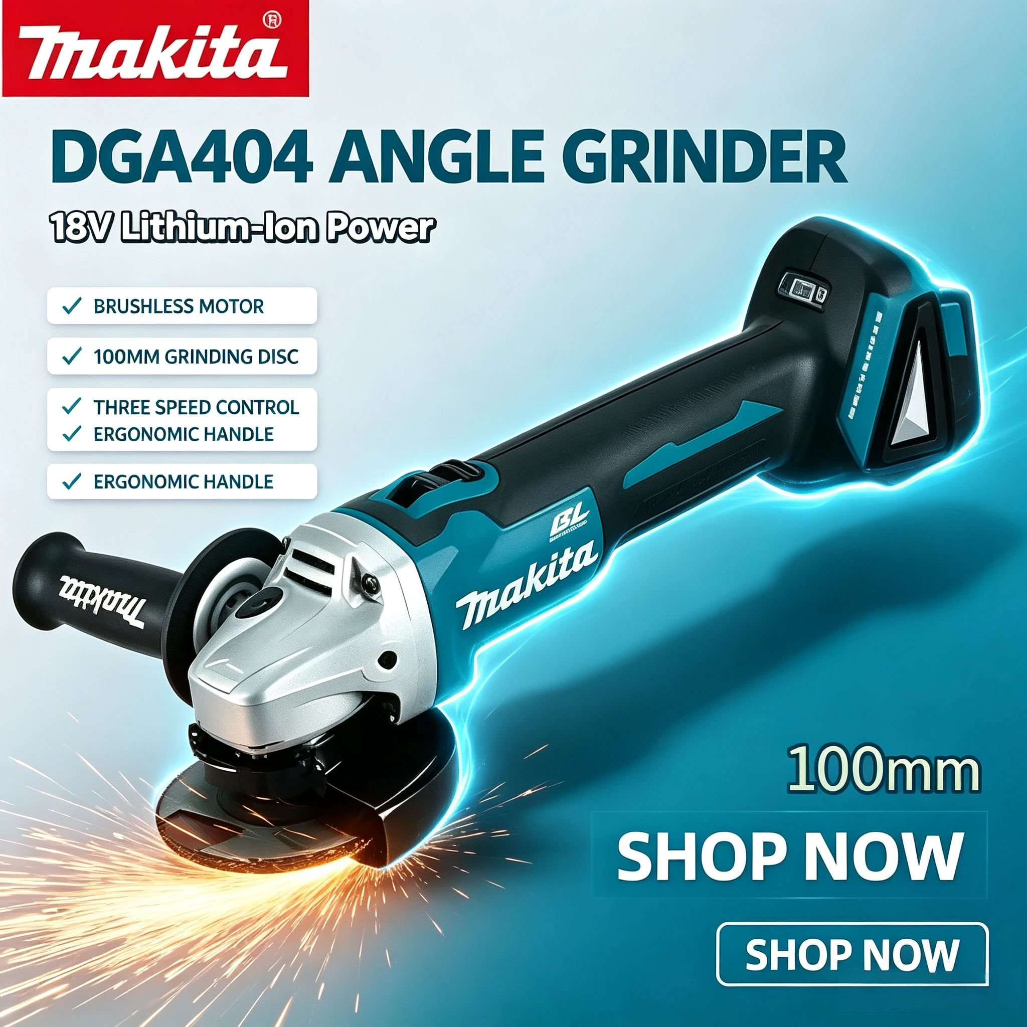 Makita DGA404 100mm Brushless Cordless Angle Grinder, Multi-Tool for Metal & Wood Grinding, 18V Battery, Polishing and Cutting