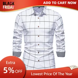 Plaid 10 Color Men's Shirt Single Breasted Slim Fit Button Long Sleeve Shirt Fashion Breathable Men's Clothing Oversized Design