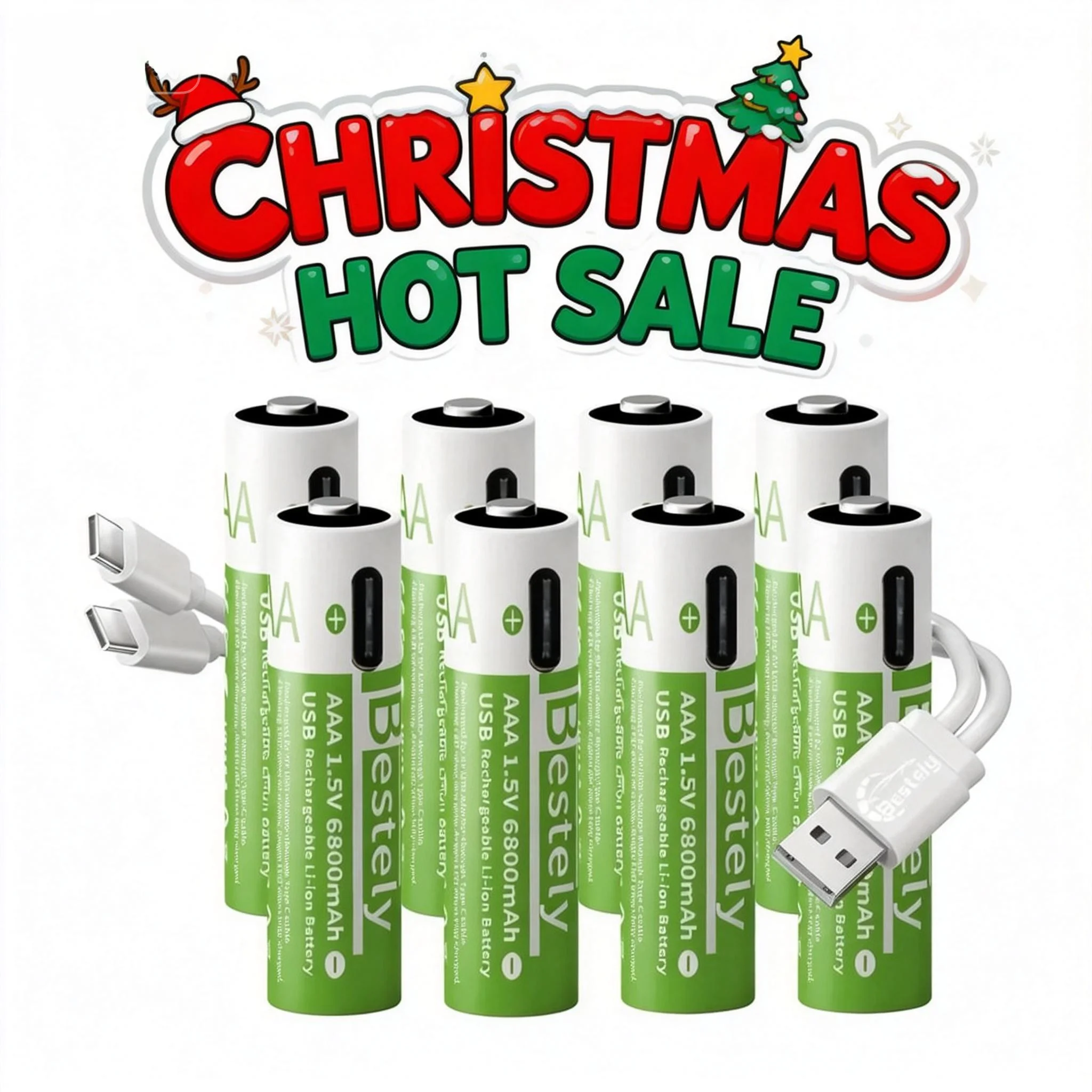 Bestely 1.5V AAA USB-C Rechargeable Battery 6800mAh, 2000 Cycles, for Remote/Mouse/Toy