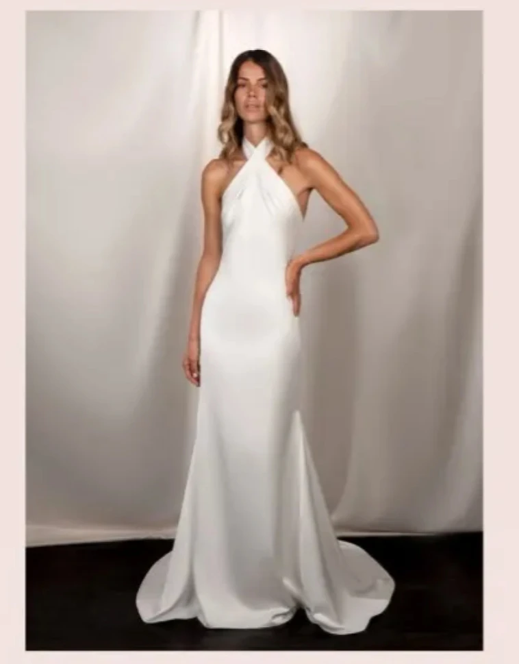 Vestido de novia de cuello cuadrado para mujer, mangas completas, vestidos de novia simples, vestido de novia elegante de sirena dividido, personalizado a medida