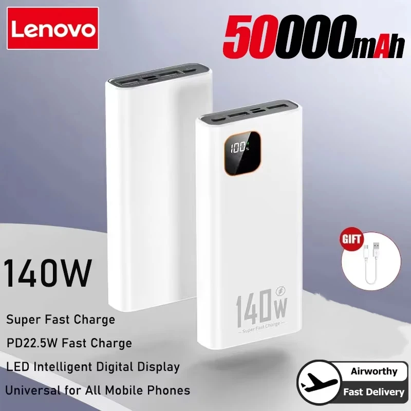 Lenovo 200000mAh 140W Superschnelle Lade-Powerbank Ultra-Kapazität Tragbares Ladegerät Neuerscheinung für iPhone Samsung