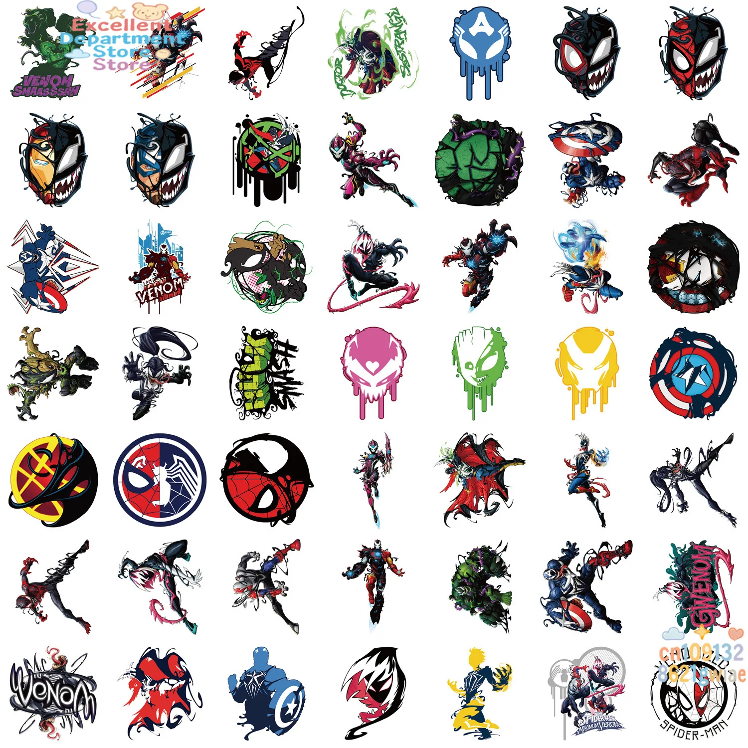 50 Spider-Man Venom Stickers Marvel Superhero Stickers DIY Skateboard Guitar Waterproof Stickers Kids Toys and Gifts