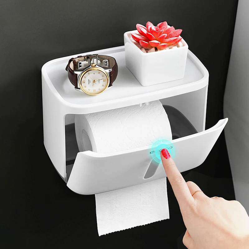 ECOCO Waterproof Toilet Pa Paper Towel Bathroom Shelf Storage Box Tray Roll Holderper Holder Plastic Wall Mounted For 