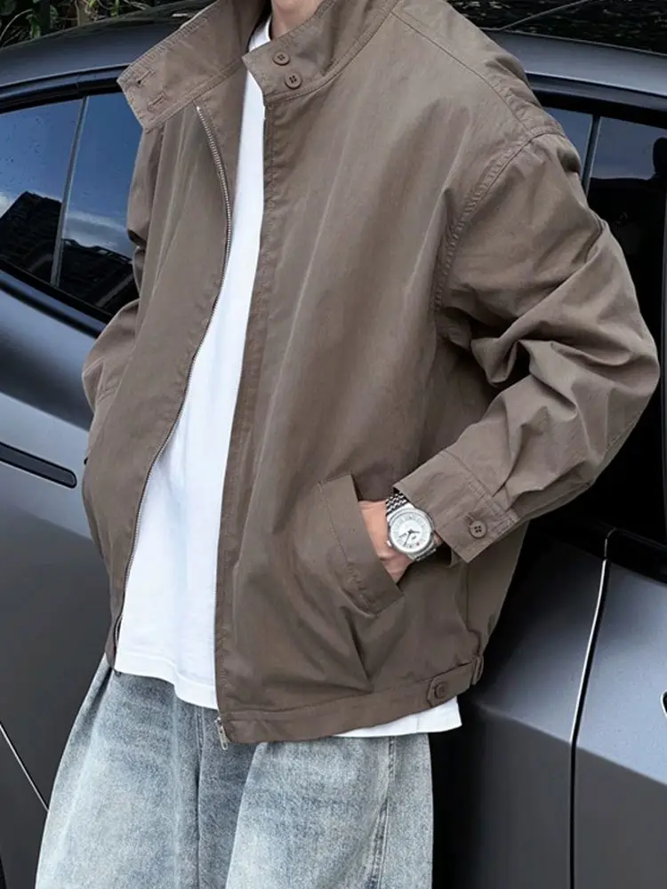 

Свободный крой с воротником-стойкой для мужчин, цвет ретро, простая тяжелая модная верхняя одежда, полиэстер, нейлон, волокно Cosite