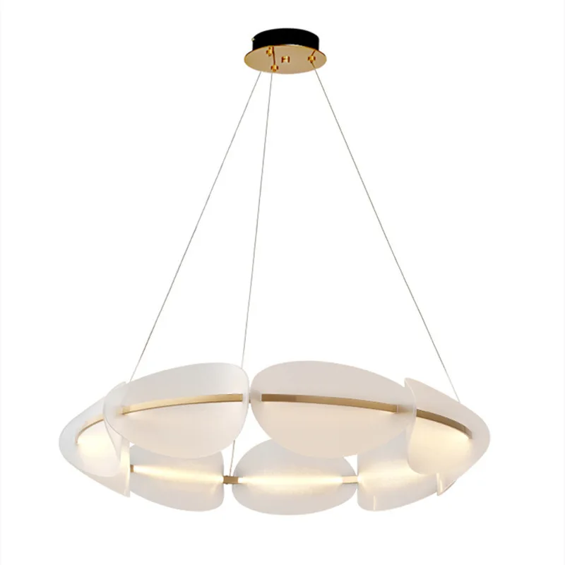 3 Color Temperature Dimming Pendant Light Parlor Dining Room Lighting Fixtures Gold Ring White Acrylic Designer Art Deco