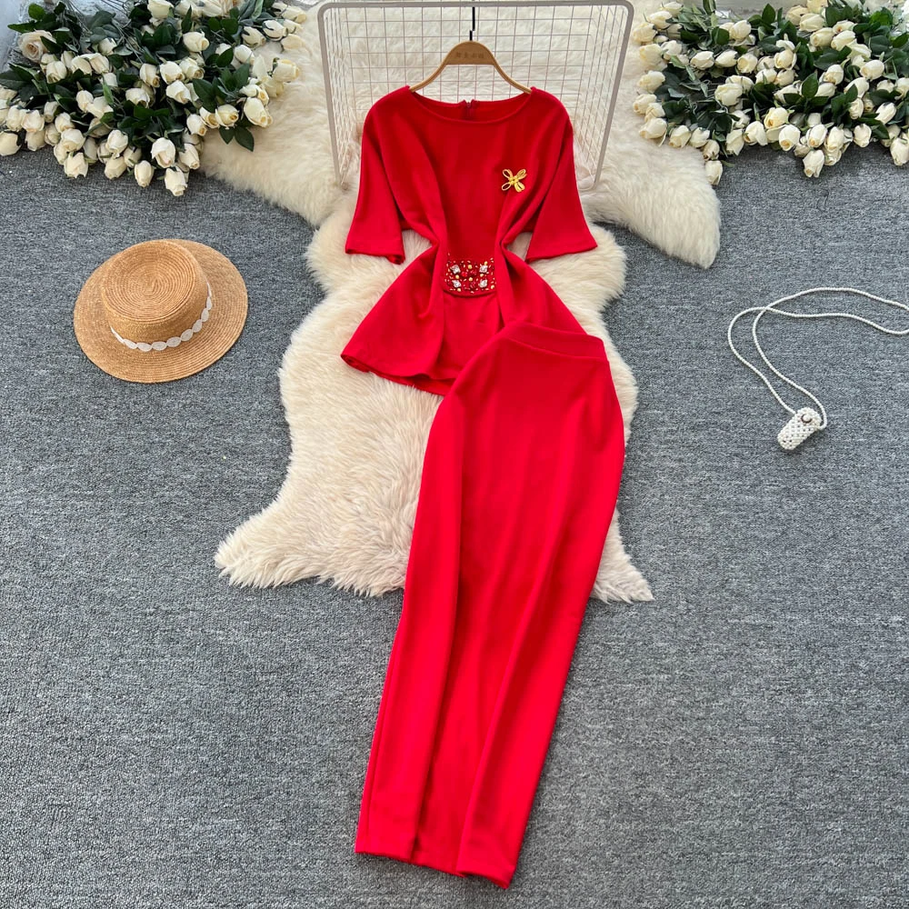 

Сексуальное платье-карандаш с короткими рукавами, винтажное элегантное женское вечернее корейское модное платье феи, комплект из двух предметов