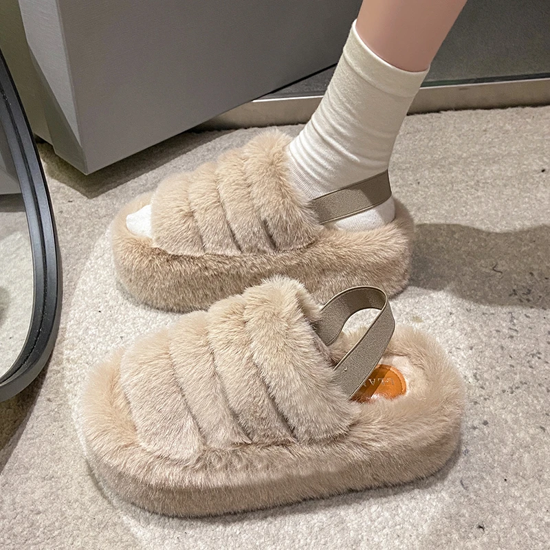 Womens Slippers Shoes Winter Plush Warm Fashion Bedroom Non-slip Slides Thick Sole Girls\' Flats Leisure Modern Soft Comfortable