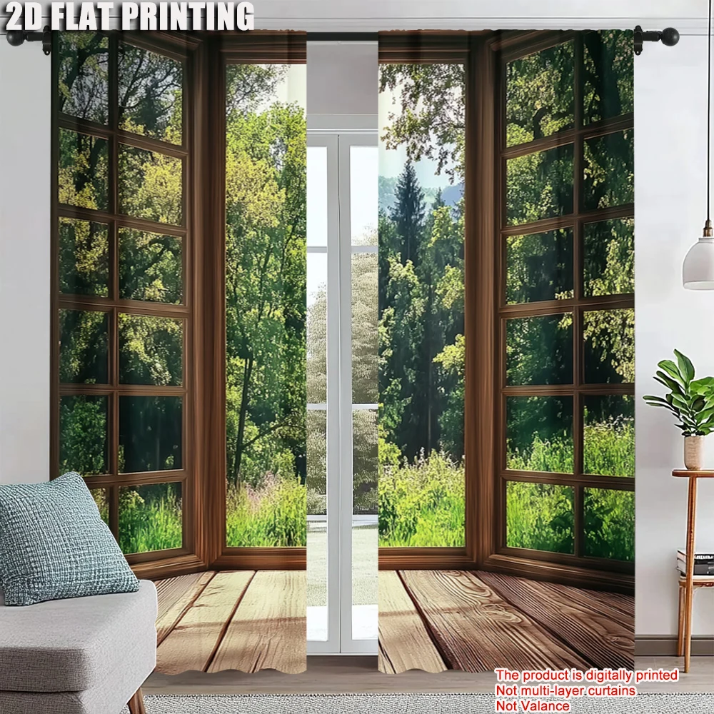 

2Pcs Forest Scenery Printed Window Curtains Rod Pocket Decorative Window Drapes Window Treatments For Bedroom Living Room Home