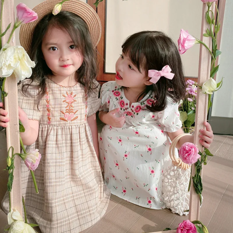 Girls' Dress Embroidered Two Versions Sweet Princess Dress Dress25Summer New Foreign Trade Children's Wear Delivery3-8Years Old