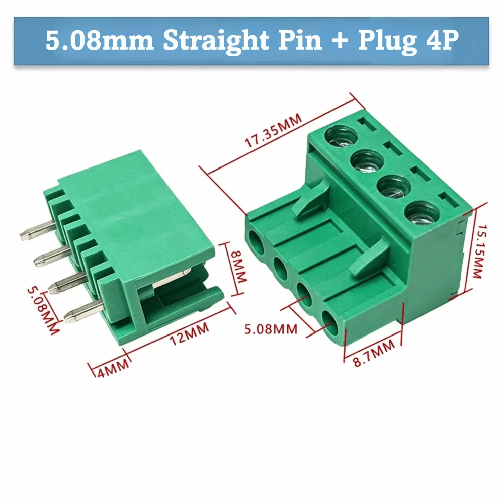 10Sets 2EDG-5.08mm PCB Terminal Block Right Angle Vertical Plug Wire Terminal Connector 2-6P Straight Style