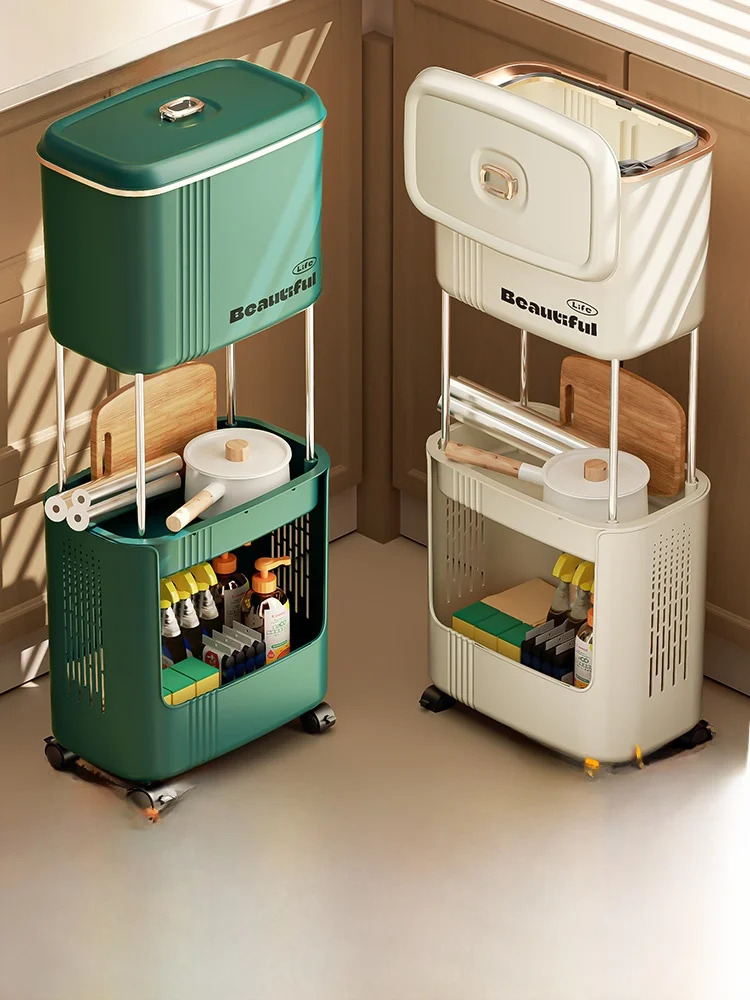 

Large Capaci Kitchen Waste Bin Double Layer Dry Wet Separation with Lid Home Use Costable Garbage Can Long Cylinder ape