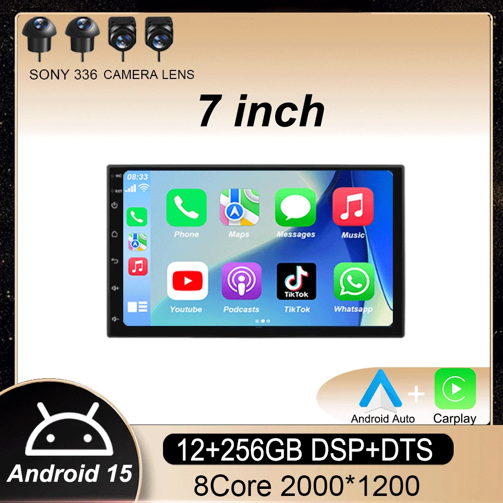 

7 Inch QLED Screen 2 Din Universal Car Radio Android 15 Car DVD GPS Radio Stereo Multimedia Player Auto CarPlay Autoradio Audio