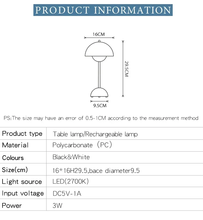 Modern Flowerpot sem fio abajur, bonito bateria cogumelo abajur para mesa de cabeca, Dimmable Touch lâmpada do quarto, 2024