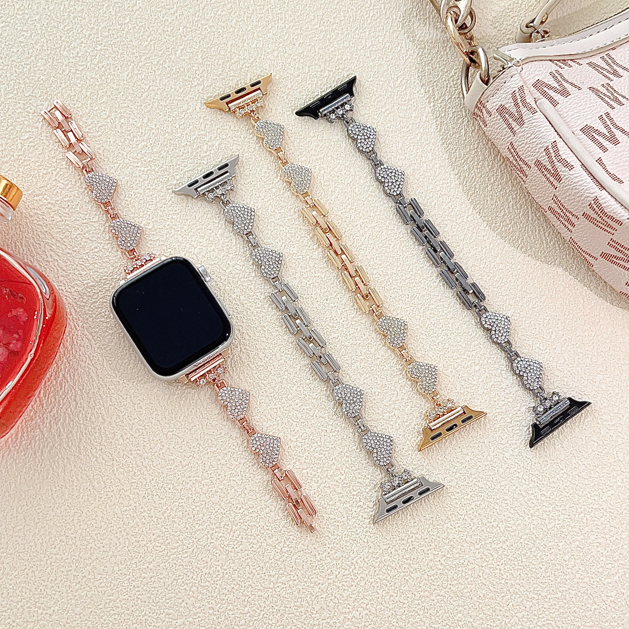 الحب الفولاذ المقاوم للصدأ حزام حزام (band) ساعة ل أبل iWatch 8 Utlra 49 مللي متر 45/44 مللي متر 41/40 مللي متر الماس سوار سلسلة 4 5 6 se 7 Ms. lady