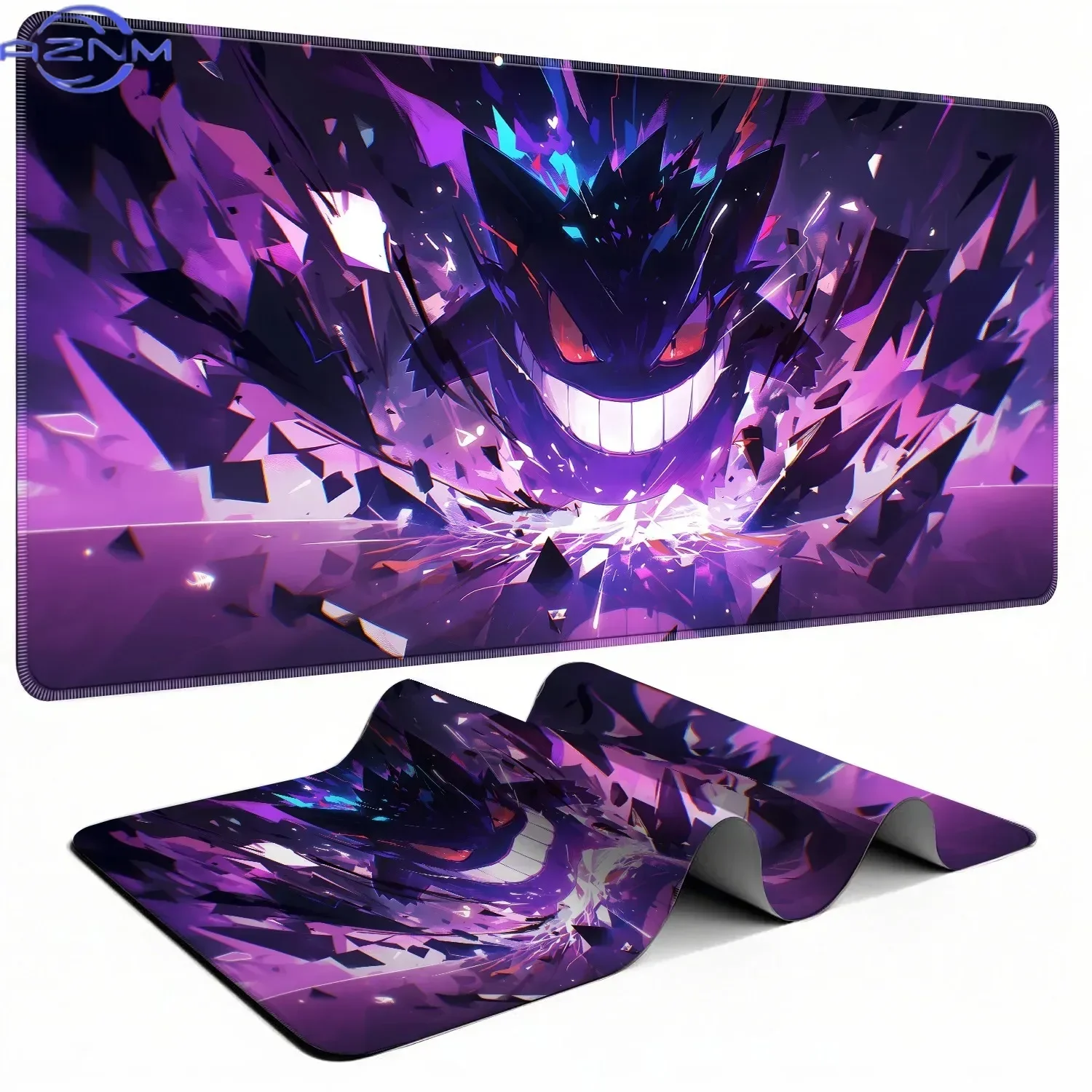 Gengar Ghost Pokemon Purple Anime Large Mousepad, Rubber Non Slip Desk Mat for Gaming and Office Desktop Decoration