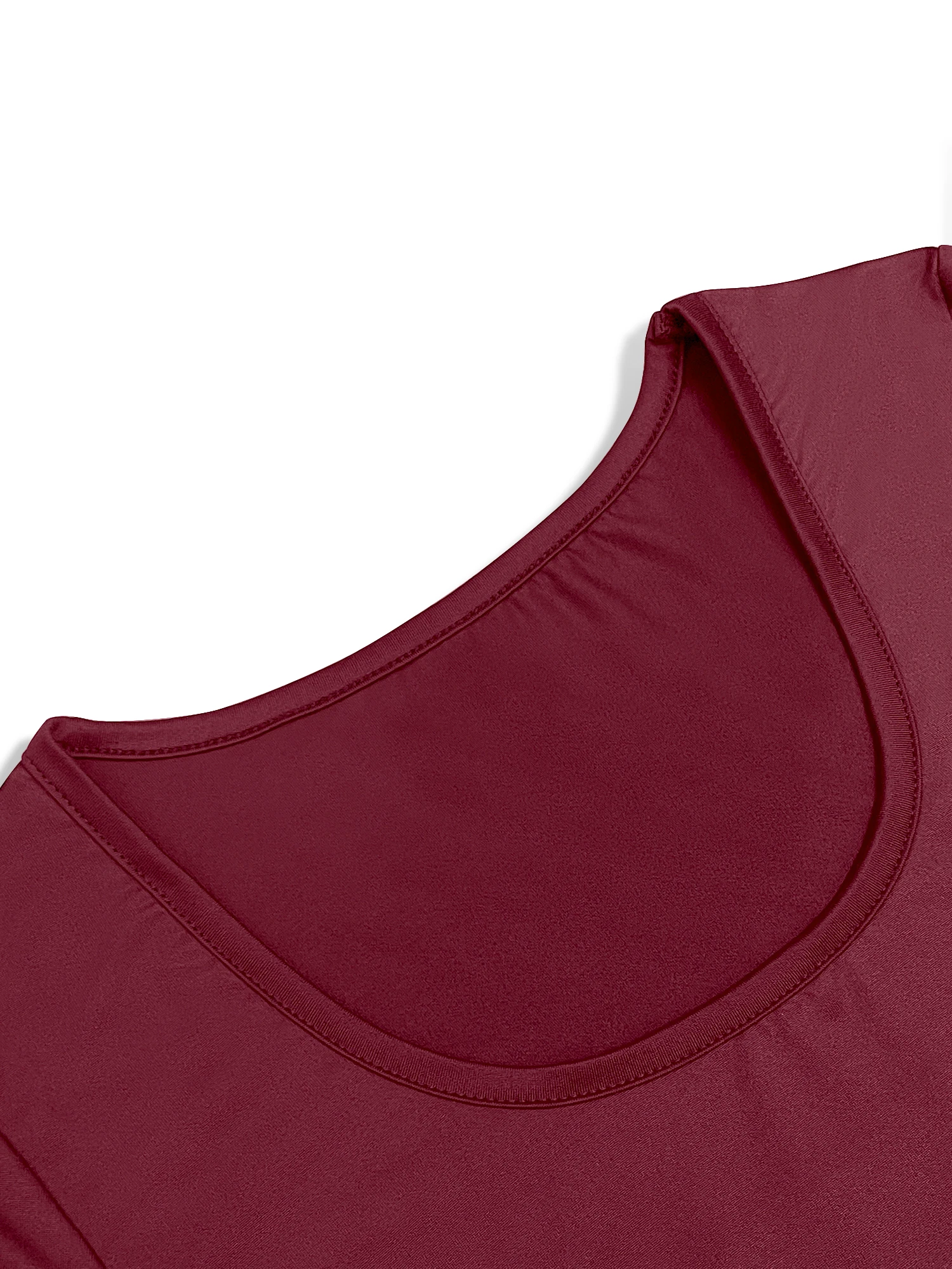 Sophisticated U‑Neck Long Sleeve Fitted Top, Silky Stretchy Knit Shirt for Smart‑Casual Work & Office Daily Wear view 6