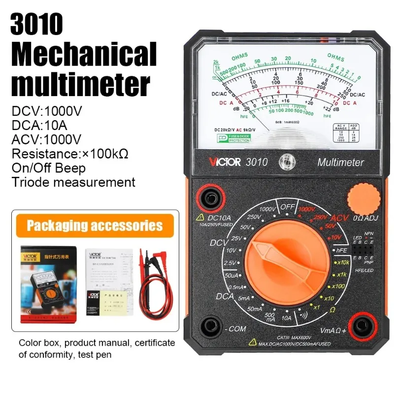 Victor 3021 Analog Multimeter High Precision Pointer Multimetro 1000V Voltmeter Ammeter Resistor Tester Good Tools Transistor