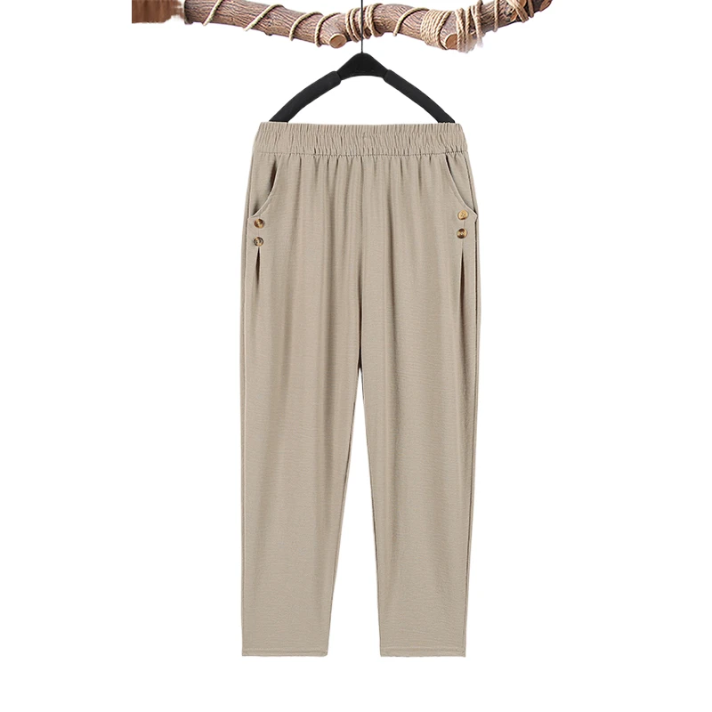 Summer plus size Stretch Harem Pants Mother Thin Summer Baggy Pantalones Women Casual Button High Waist Trousers