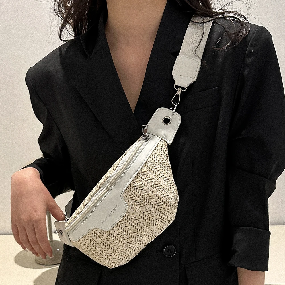 Women Underarm Bag Wide Shoulder Strap Summer Straw Shoulder Bag Lightweight Breathable Fashion for Beach Vacation Travel