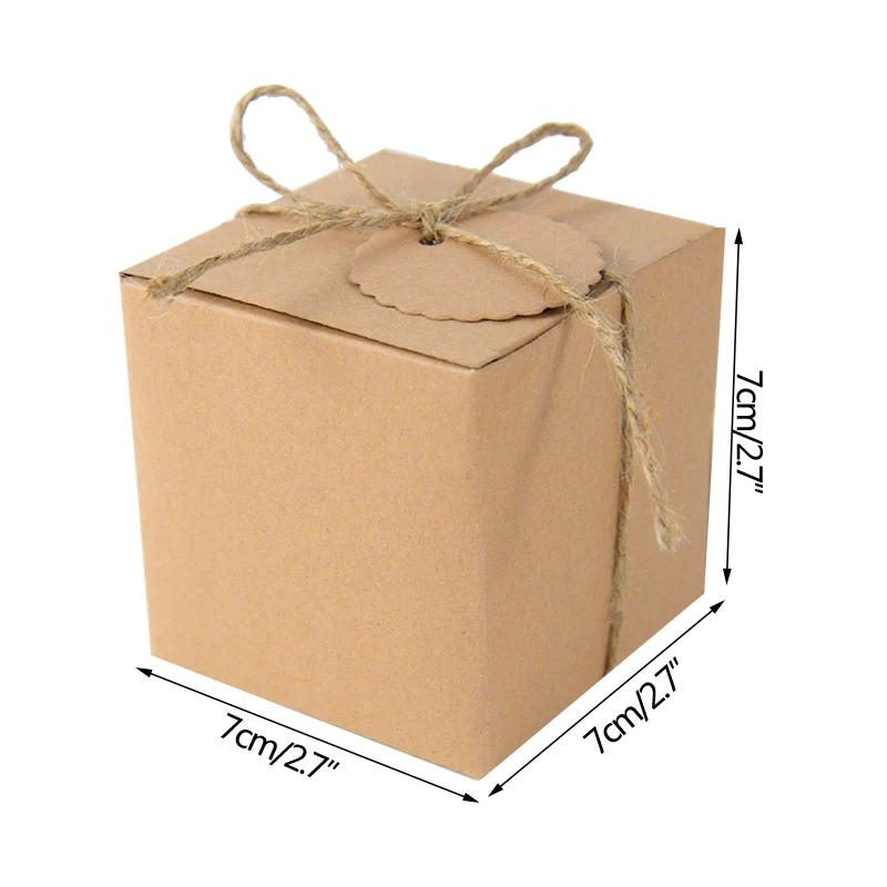 Brown White Gift Boxes 10PCS Kraft Paper Cube Boxes with Tag for Gifts Crafting Cube Boxes Easy Assemble Boxes for Party Favor