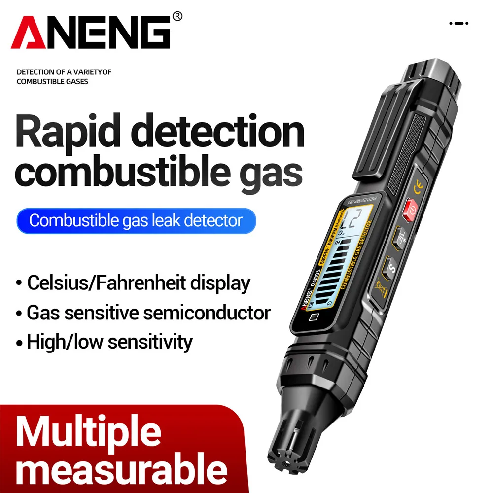 Detector de Vazamento de Gás Combustível Alarme Sonoro Sensível ao Gás Semi-formigas Tela Backight Lcd Ferramentas 501000ppm Aneng-gn805