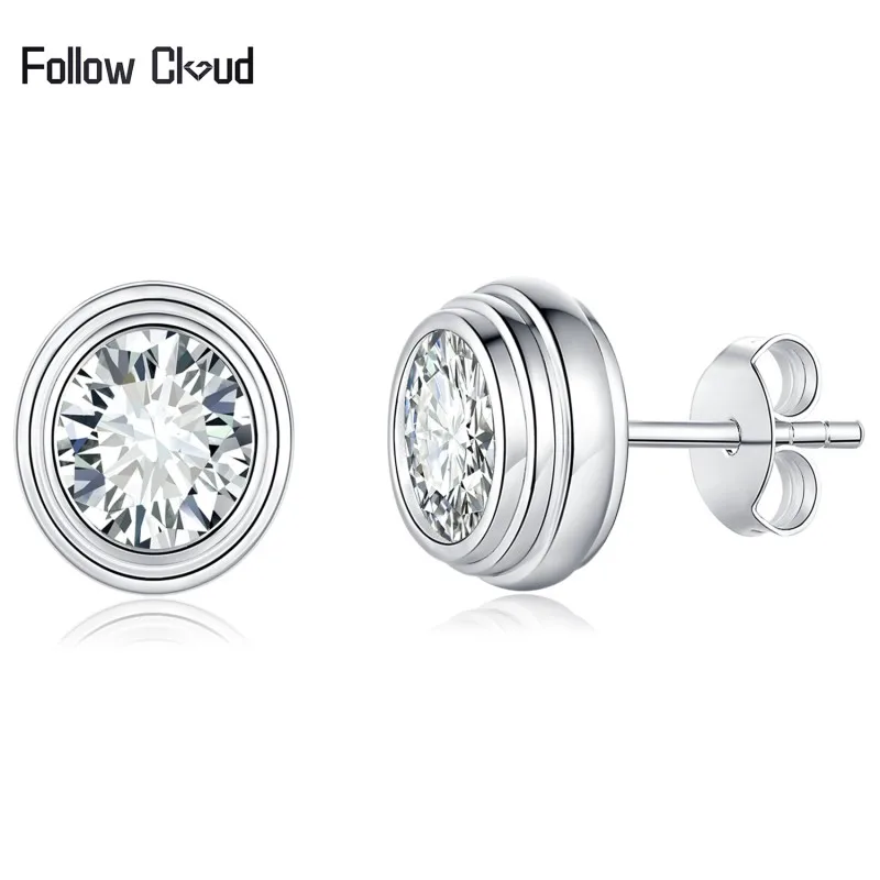 

Follow Cloud Round D Color 6.5MM 1.0CT Moissanite Diamond Stud Earrings for Women 925 Sterling Silver Engagement Jewelry Gift