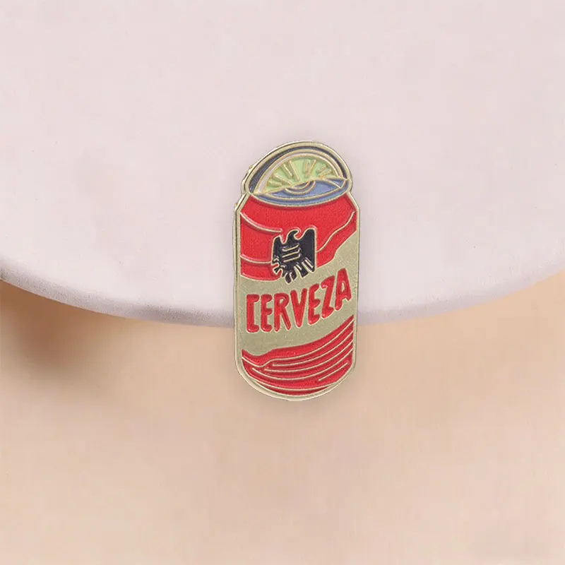 Retro Cerveza Beer Can Enamel Brooch Funny Beverage Lapel Badge Alloy Pin Decor for Canvas Bag Jacket Hobby Gift