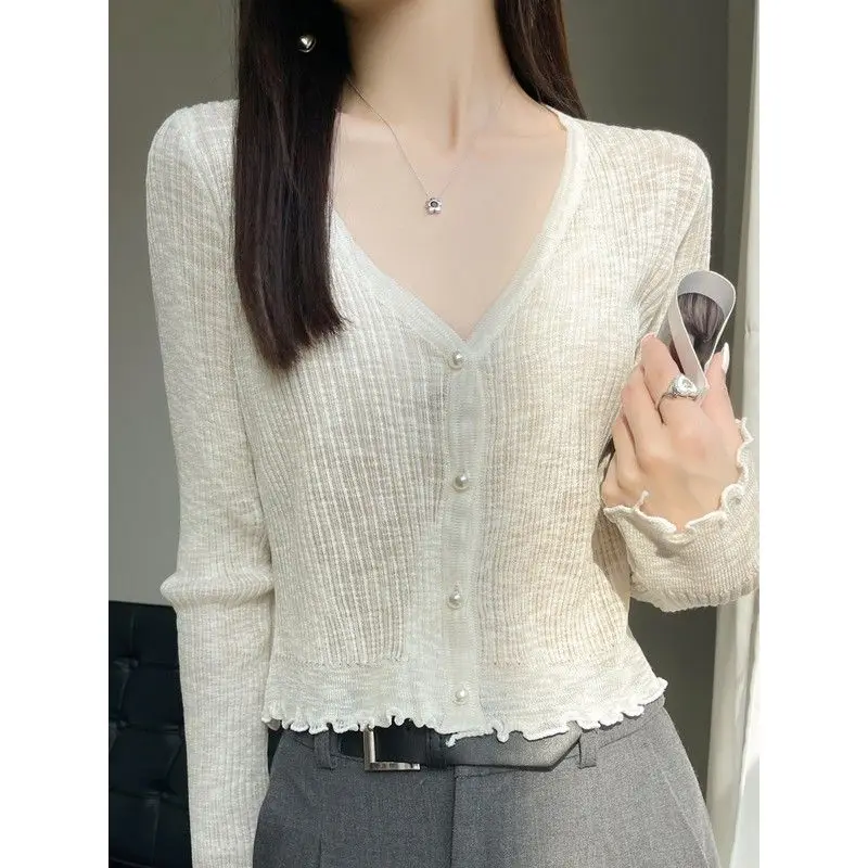 Women\'s Clothing Sweaters Jumpers Cardigan Buttons Solid Color Long Sleeve V-neck Office Lady Simplicity Elegant Trend All-match